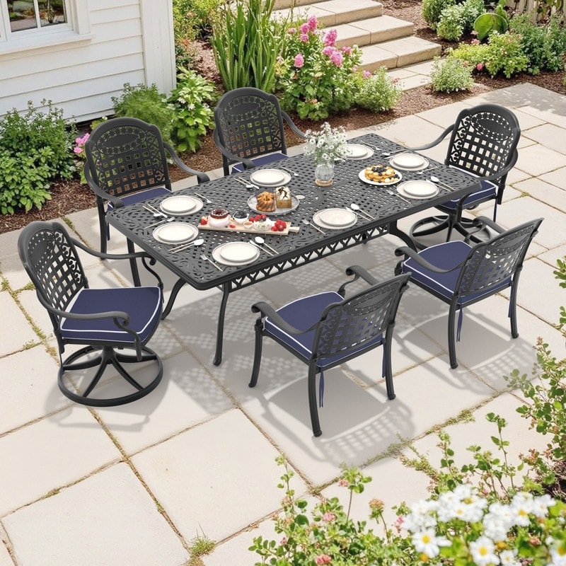 7-Piece Outdoor Dining Set with 1 Table and 6 Chairs, All-Weather Aluminum Outdoor Patio Sets