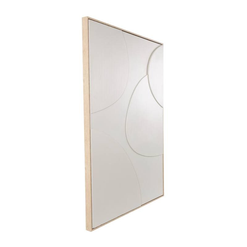 Beige or White Wooden Geometric Framed Wall Art with Abstract Circles and Brown Wooden Frame