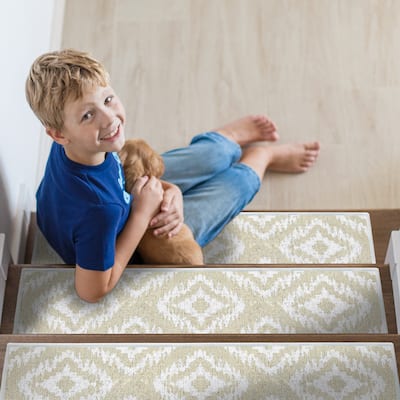 SussexHome Tetra One Design 9" X 28" Stair Treads - 70% Cotton Anti-Slip Carpet Strips for Stairs-with Double Adhesive Tape