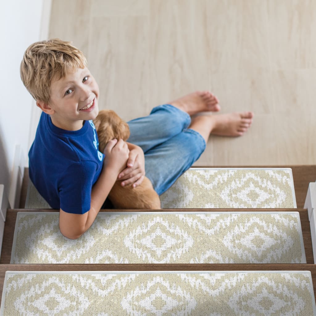 SussexHome Tetra One Design 9" X 28" Stair Treads - 70% Cotton Anti-Slip Carpet Strips for Stairs-with Double Adhesive Tape