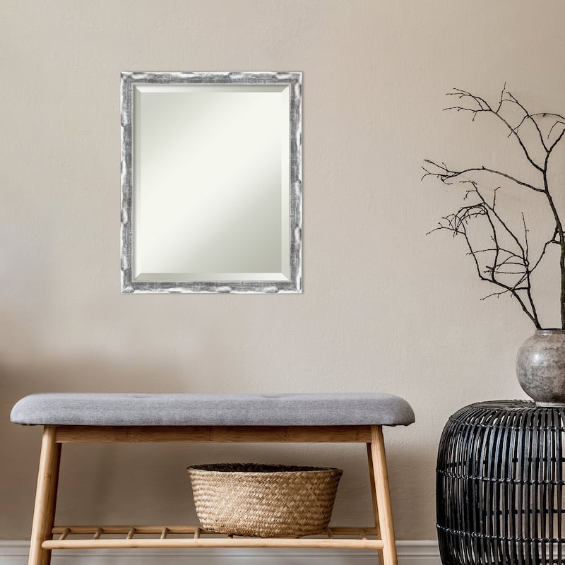 Beveled Wall Mirror - Scratched Wave Chrome Frame - Scratched Wave Chrome