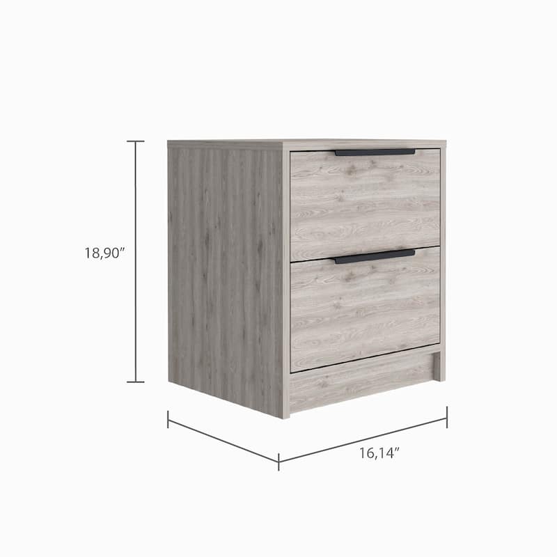 Nightstand with Two Drawers, Metal Handle