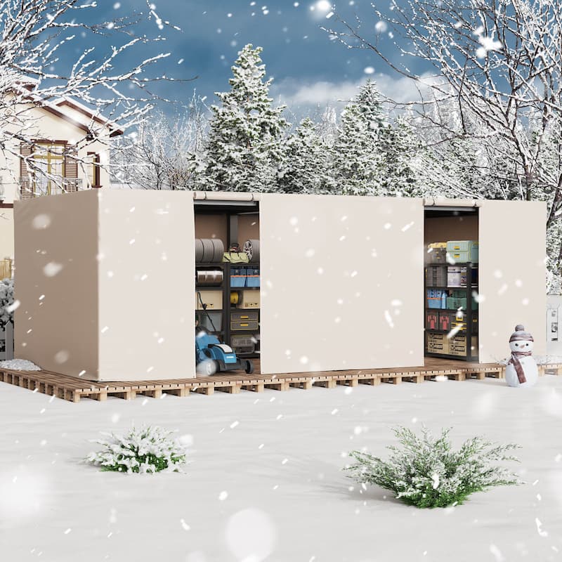 EROMMY Waterproof Pergola Winter Cover with Sidewalls, Mesh Windows and Roll-Up Door, All-Season Weather Enclosure