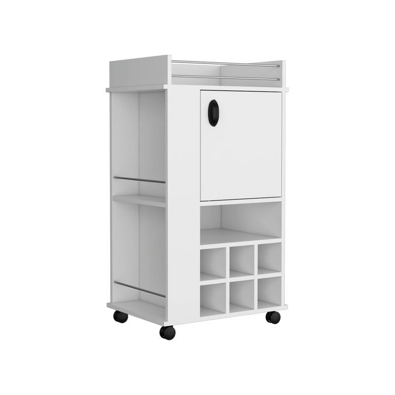 Anmytek Farmhouse Bar Cart with Storage Cabinet Wine Rack and Rolling Casters