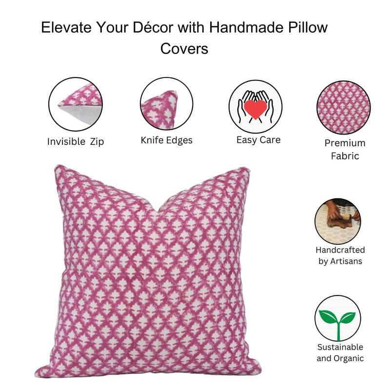 Fabdivine Floral Pillow Cover Heavy Linen Block Print for Living Room Chair Patio Office or Bedroom Decor, Manikarnika