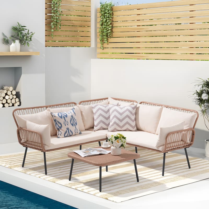 Outdoor Patio Furniture L-Shaped Sectional Sofa Set - White