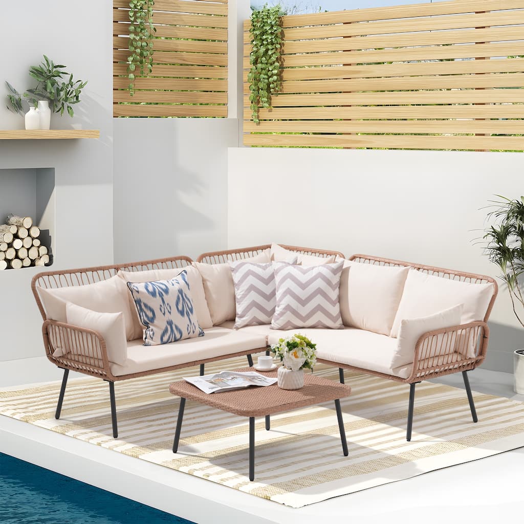 Outdoor Patio Furniture L-Shaped Sectional Sofa Set