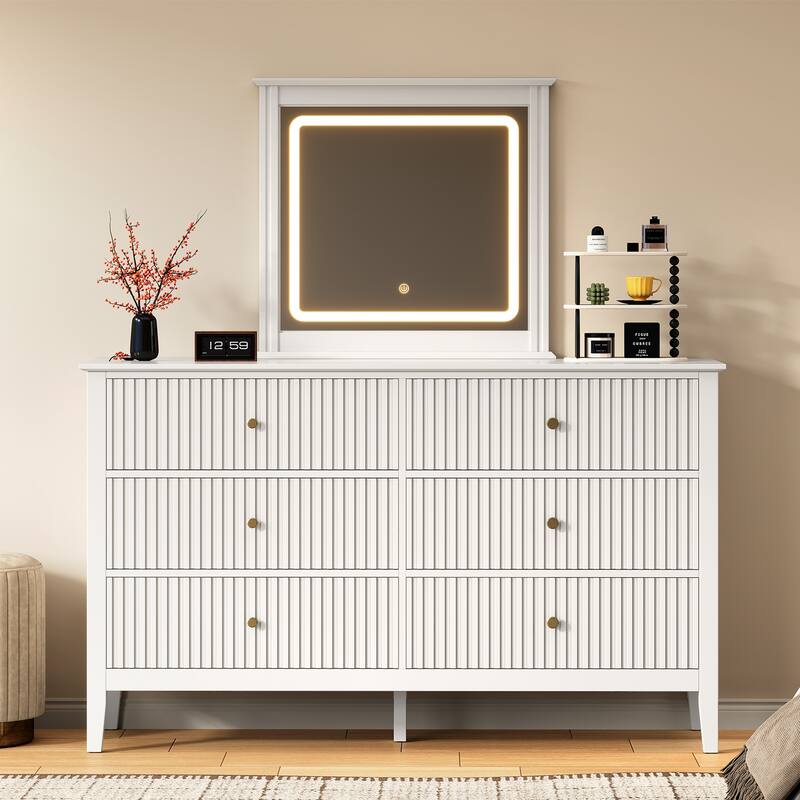 6 Drawer Dresser with Lighted Mirror - White