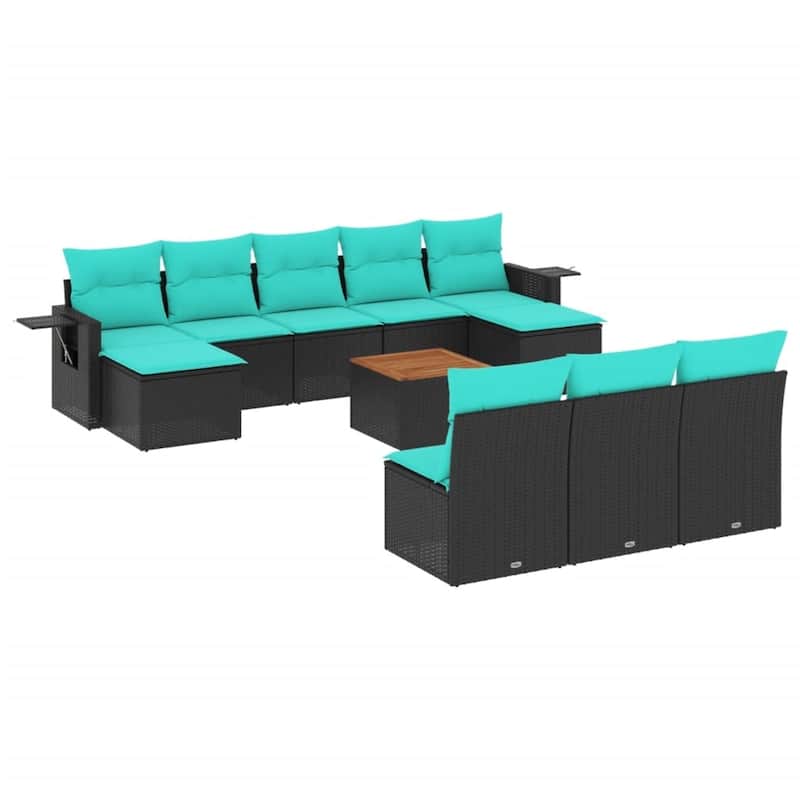 vidaXL 11 Piece Patio Sofa Set with Cushions Black Poly Rattan - 24.4 x 24.4 x 27.2