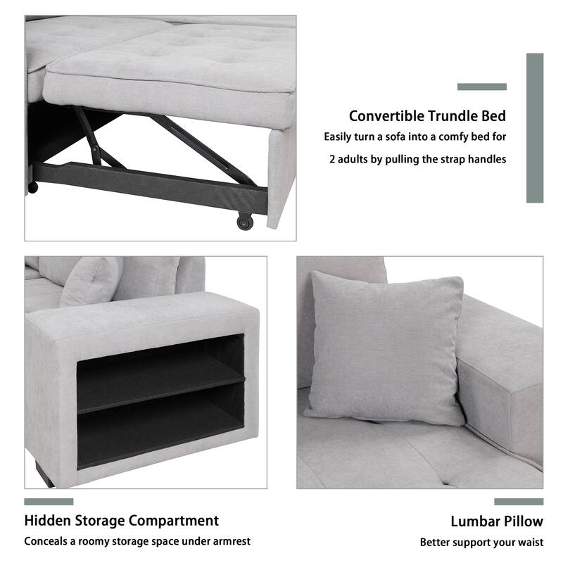 Modern L Shaped Sleeper Sofa with Pull Out Bed and Chaise Storage and Extra Stools for Apartments or Guest Rooms