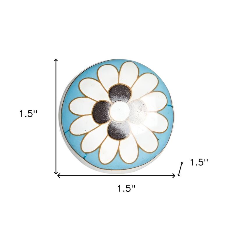 Floral White And Sky Blue Set Of 12 Knobs