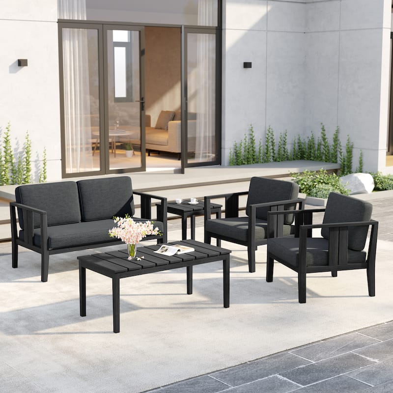 5-Piece Patio Furniture Solid Teak Outdoor Conversation Set