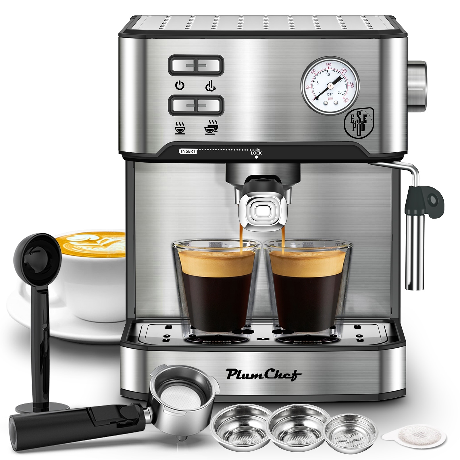 20 Bar Professional Espresso Machine with Milk Frother Pressure Display Removable Water Tank for Cappuccino Latte Macchiato