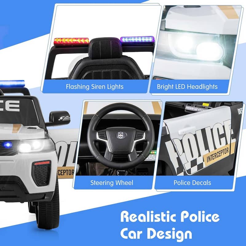 12V Battery Powered Ride On Car Police Car Ride On w/ Remote Control