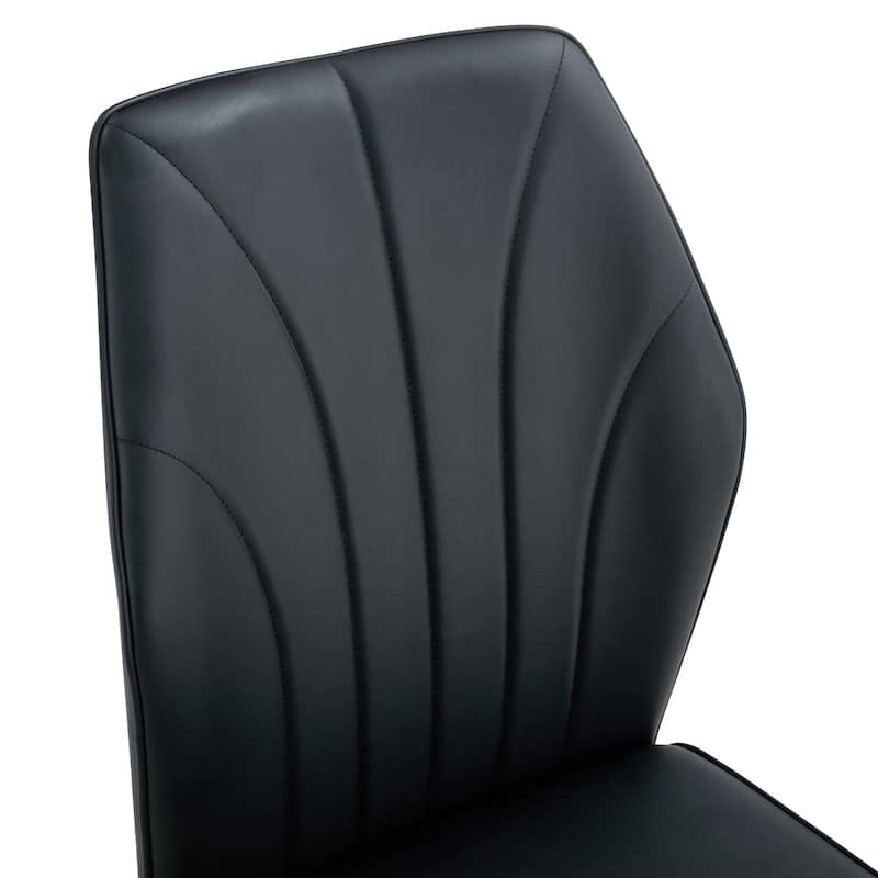 8 Modern Dining Chairs With Stylish Pu Patterned Backrest And Black Metal Legs For Kitchen, Bedroom And Office