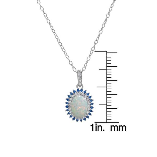 Victoria Townsend .925 Sterling Silver Blue Spinel & Lab Opal Oval Pendant Necklace