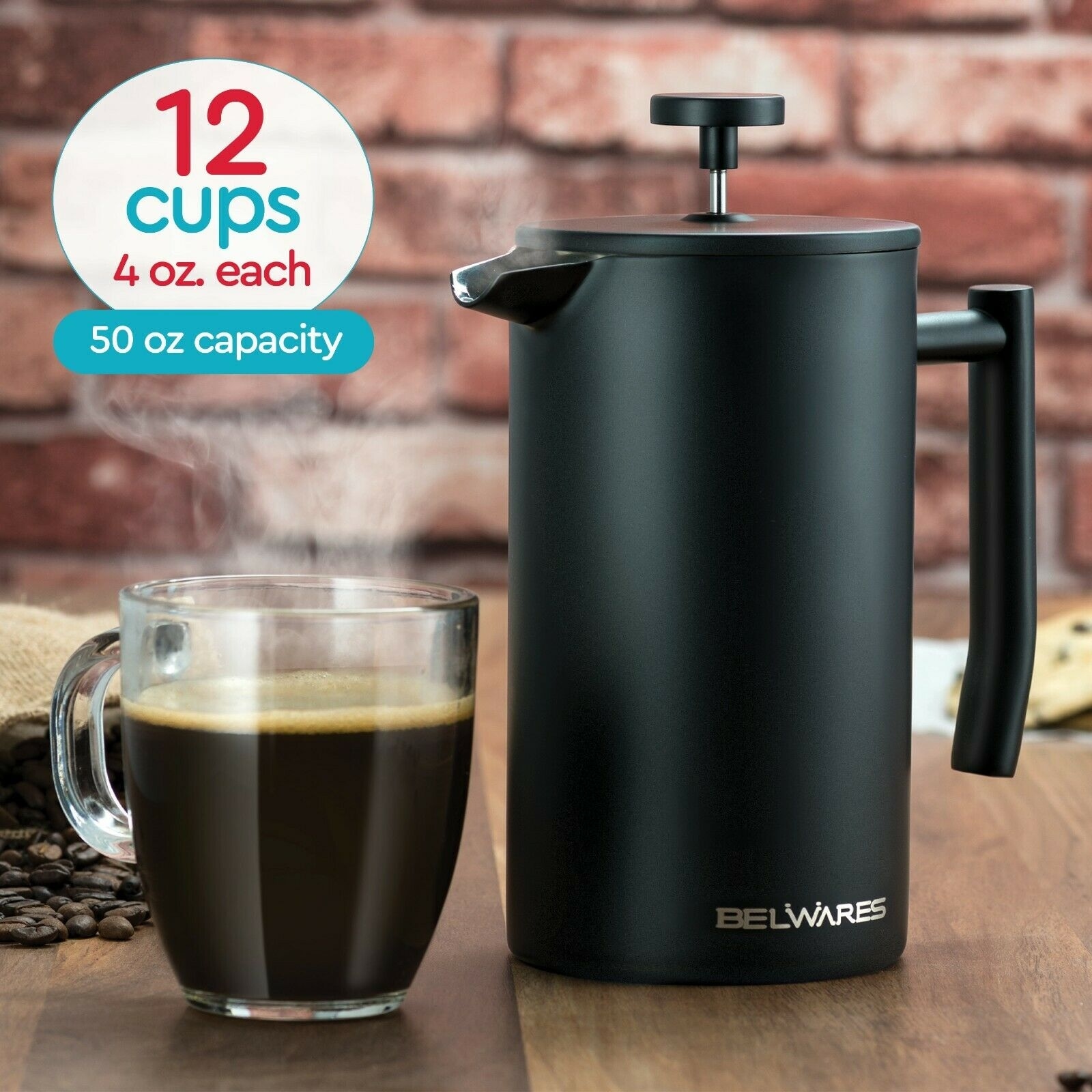 Belwares Stainless Steel Large French Press Coffee Maker 50oz - Overstock -  20654119