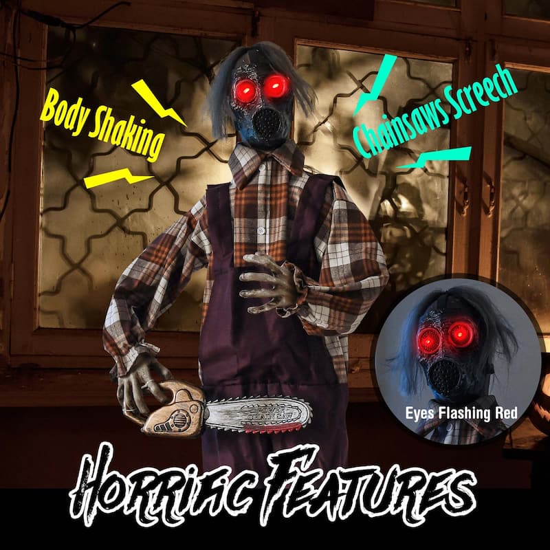 Costway Halloween Animatronic Shaking Haunted Man w/ Chainsaws Life - See Details
