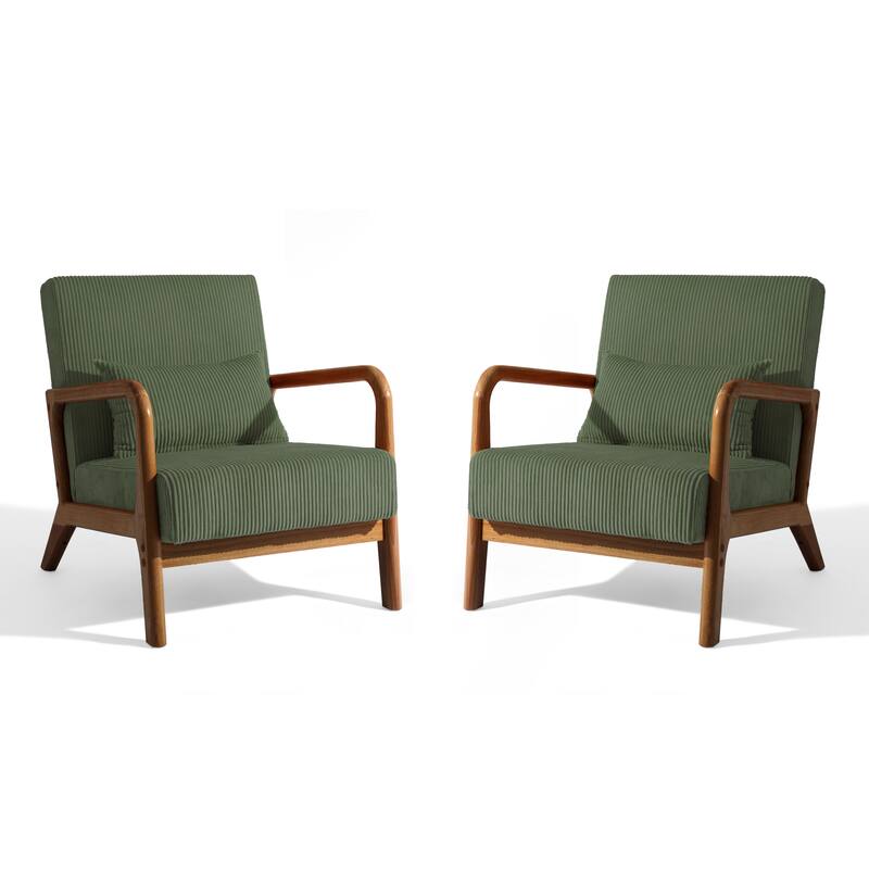 Modern Corduroy Upholstered Accent Chair with Wood Legs Set of 2