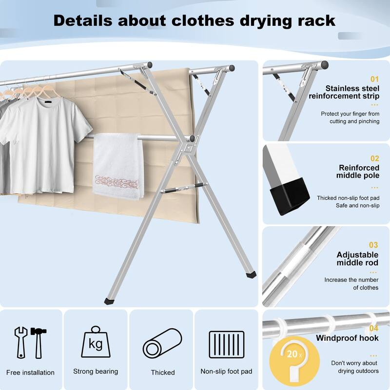 Sillars Clothes Drying Rack, Laundry Drying Rack Clothing Foldable & Collapsible Stainless Steel