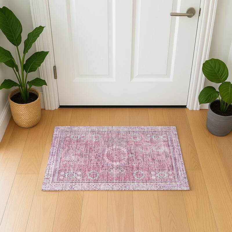 Premium Washable Super Soft Vintage Traditional Mayfield Rug - Pink - 1'8" x 2'6"