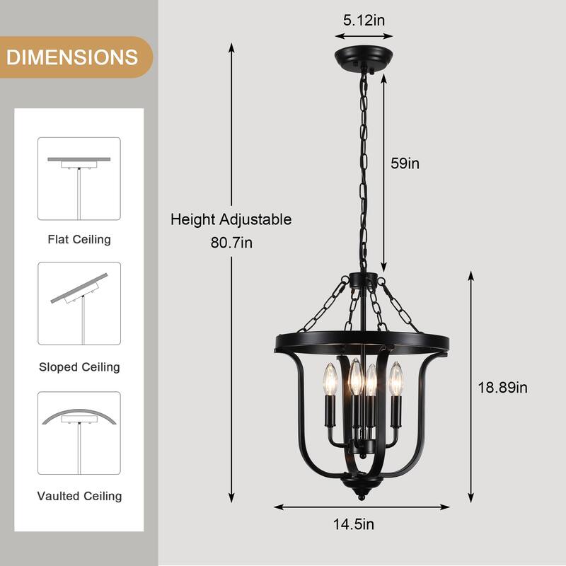 Farmhouse 4-Light Dimmable Cage Pendant Light Candle Chandelier for Kitchen Island