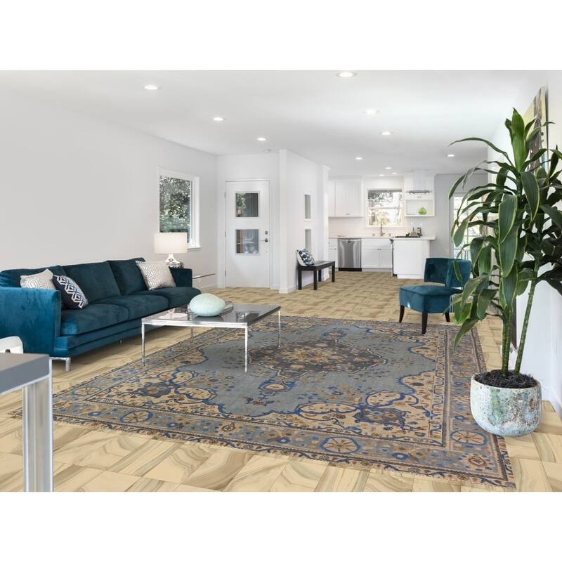Blue Tabriz Persian Area Rug Oriental Floral Hand-Knotted Wool Carpet - 7'10"x 10'9"
