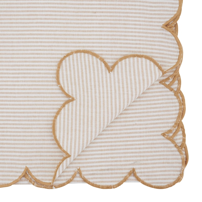 Cotton Striped Scalloped Table Runner - Everyday Woven Table Runner for Dining & Console Tables, 16"x72"