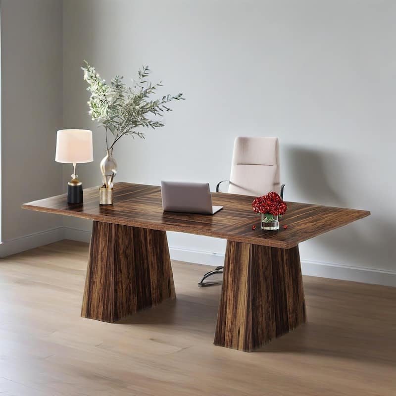 Wood Executive Desk Modern Double Pedestal Large Office - Brown