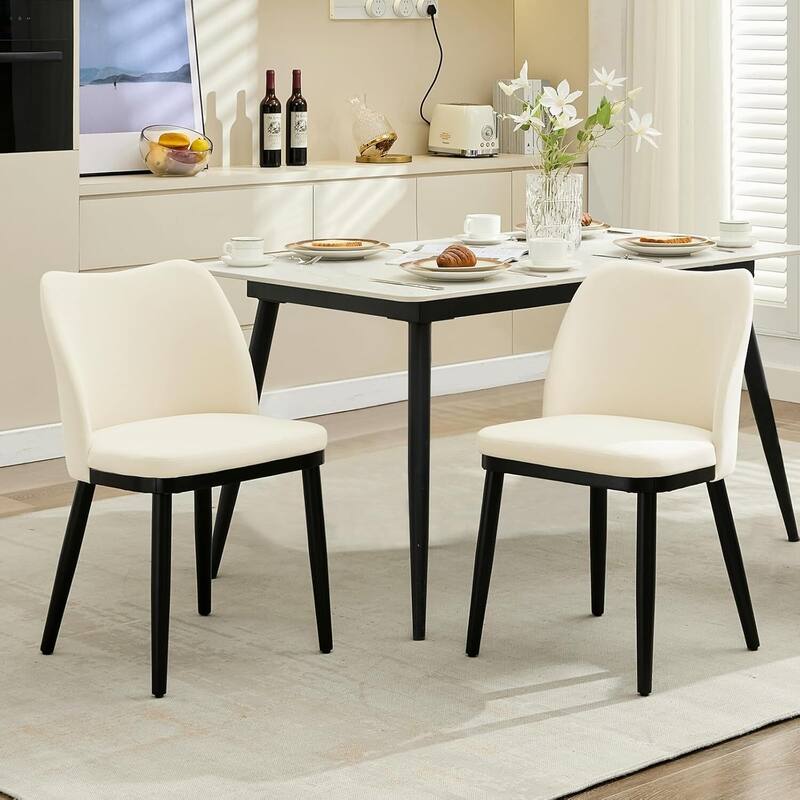 Set of 2 Upholstered Fabric Dining Room Dining Chairs - Beige
