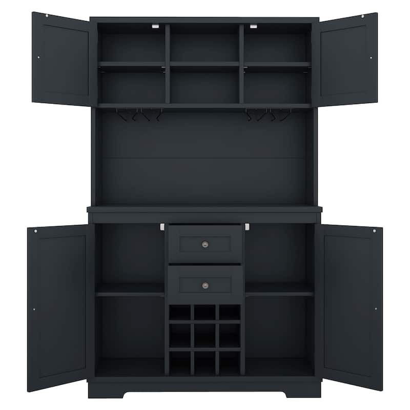 Coffee Bar Cabinet with Drawers and Shelves, Freestanding Kitchen Pantry with Cabinets, Wine Cabinet with Glass Racks