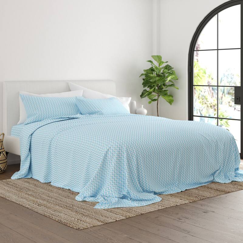 Becky Cameron Puffed Chevron Pattern 4 Piece Deep Pocket Bed Sheet Set - California King - Light Blue