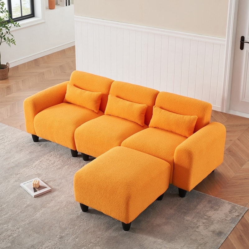 84.6" Teddy velvet L-shaped modular sofa