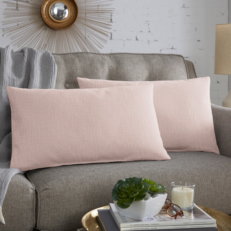 Sorra Home Linen Texture Pillows (Set of 2) - 14 in H x 24 in W x 6 in D - Blush