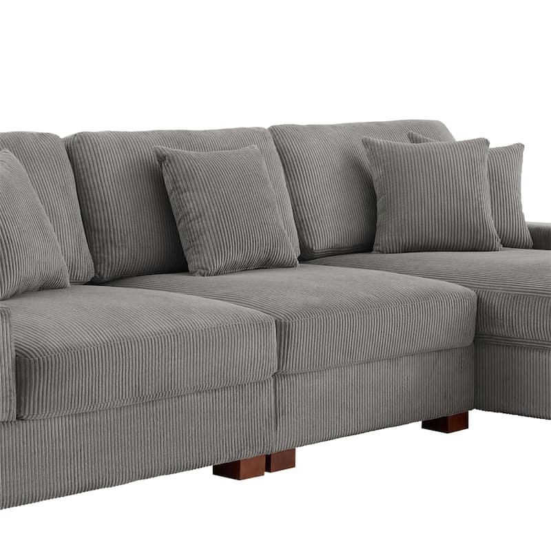 118" W Corduroy L-shape Modular Sectional Sofa with Pillows