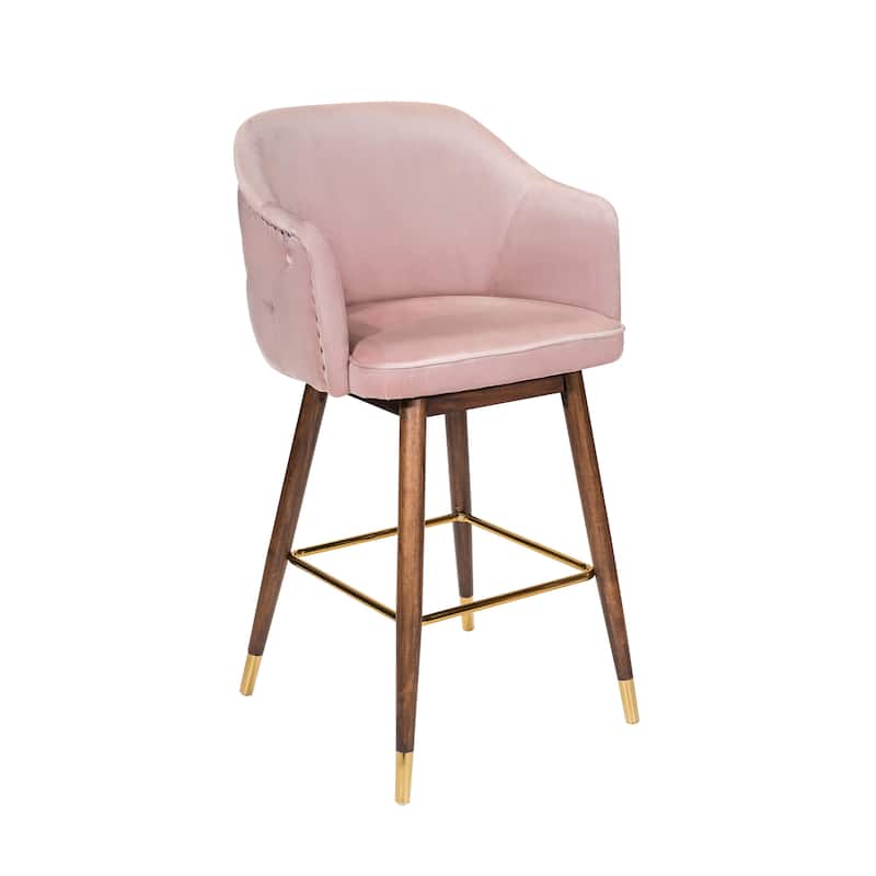 Porthos Home Orla Velvet Upholstered Bar Stools with Rubberwood Legs, Set of 2