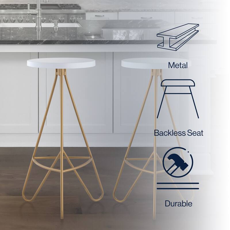 Chronos 30" Modern Industiral Iron Tripod Backless Bar Stool, by JONATHAN Y