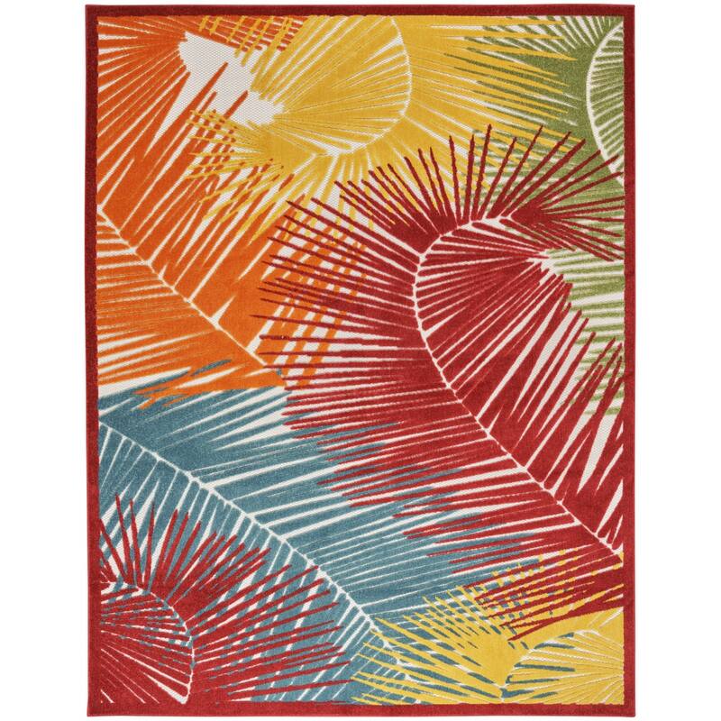 HomeRoots Palm Leaf Contemporary Rectangle Outdoor Rug - 10' X 13'