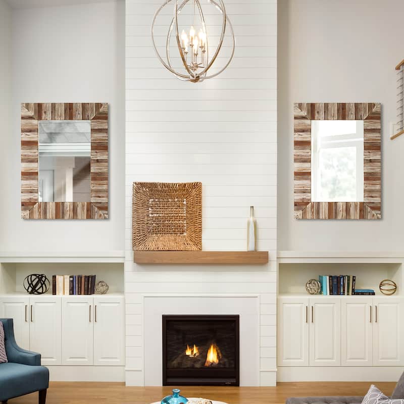 Glitzhome Set of 2 39.75"H Farmhouse Rectangle Wooden Frame Wall Mirrors - 30"L x 39.5"H