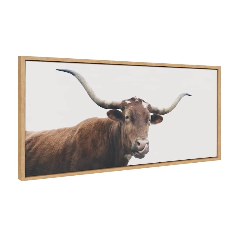 Kate and Laurel Sylvie Texas Cow Frame Canvas by Creative Bunch Studio - Natural