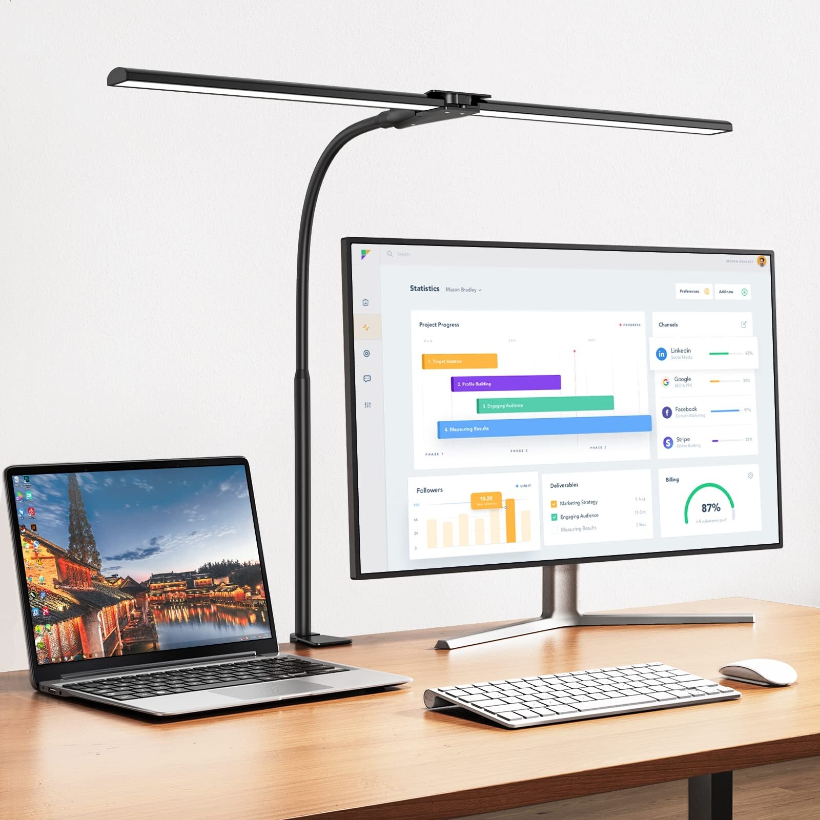 Workbench Overhead Desk Lighting LED Desk Lamp,Double Head
