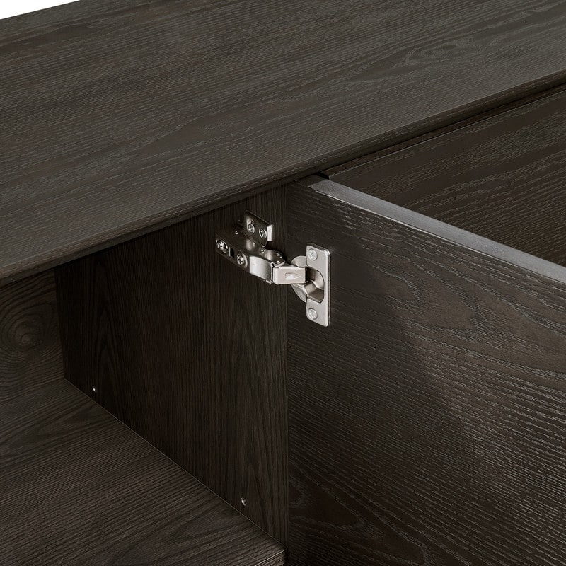 Spruce & Spring Modern Scandinavian Luxury Ash Wood Sideboard with Metallic Accent, Dark Brown Storage Buffet Cabinet