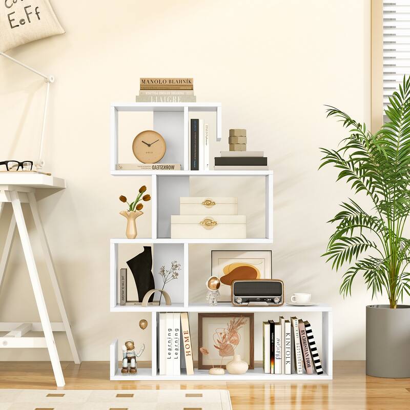 Modern Freestanding S-Shaped Geometric Bookshelf with Vertical Storage for Books and Decor - 31.5" x 8.5" x 39.5" (L x W x H)