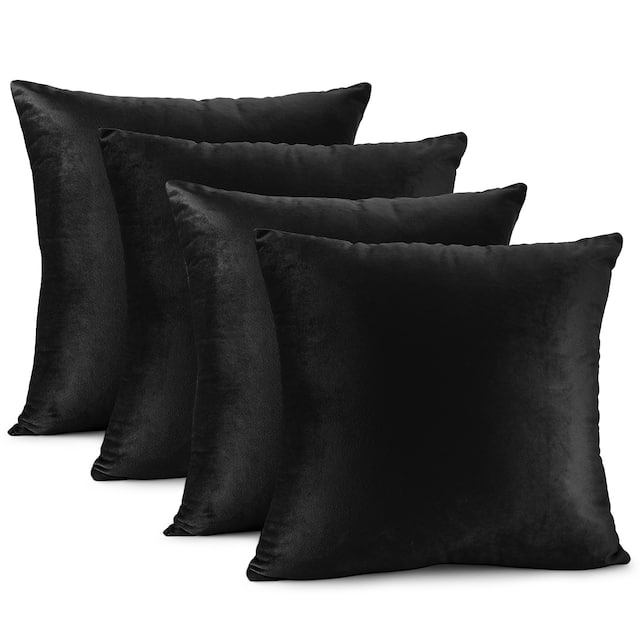 Nestl Solid Microfiber Soft Velvet Throw Pillow Cover (Set of 4) - 26" x 26" - Black