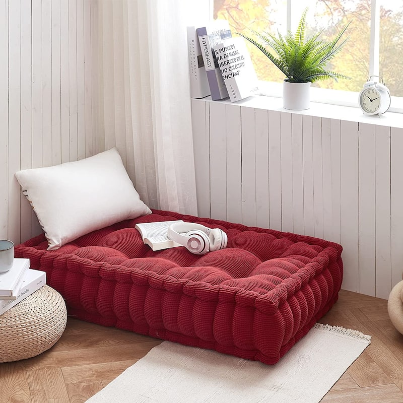 Rainha - 40" Ultra Thick Tufted Floor Pillow - Crimson