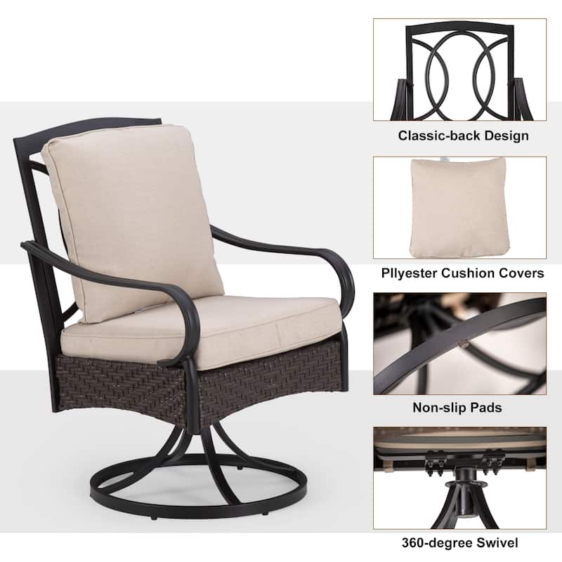 7/8-Piece Patio Dining Set of 6 Swivel Metal Rattan Chairs with Deep-seating Chairs and Wood-like Table & Outdoor Umbrella - N/A