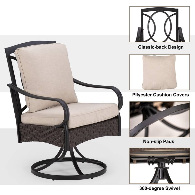MAISON ARTS 8-Piece Metal Outdoor Dining Set with Beige Cushions and Umbrella