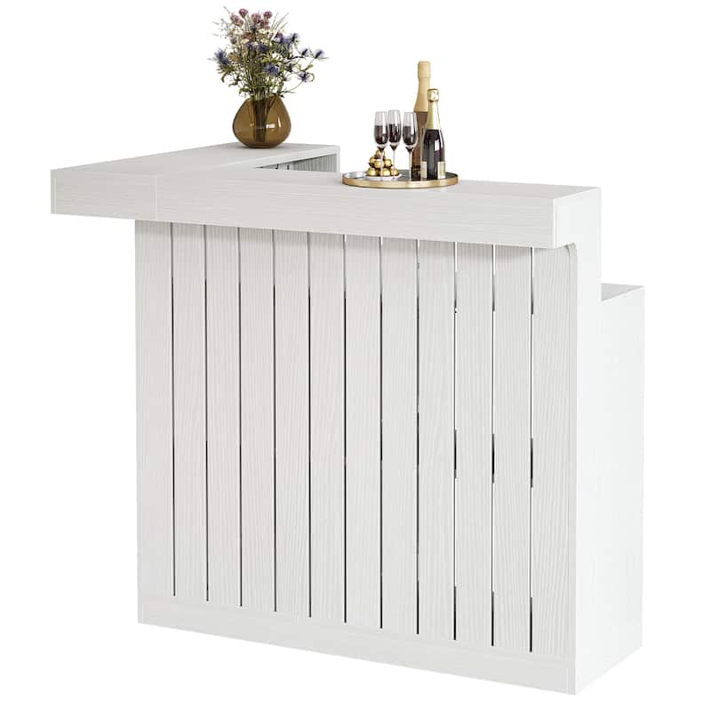 Home Bar Unit, Corner Liquor Bar Table with Storage Shelves & Wine Glass Holder, Pub Reception Accent Cabinet Desk