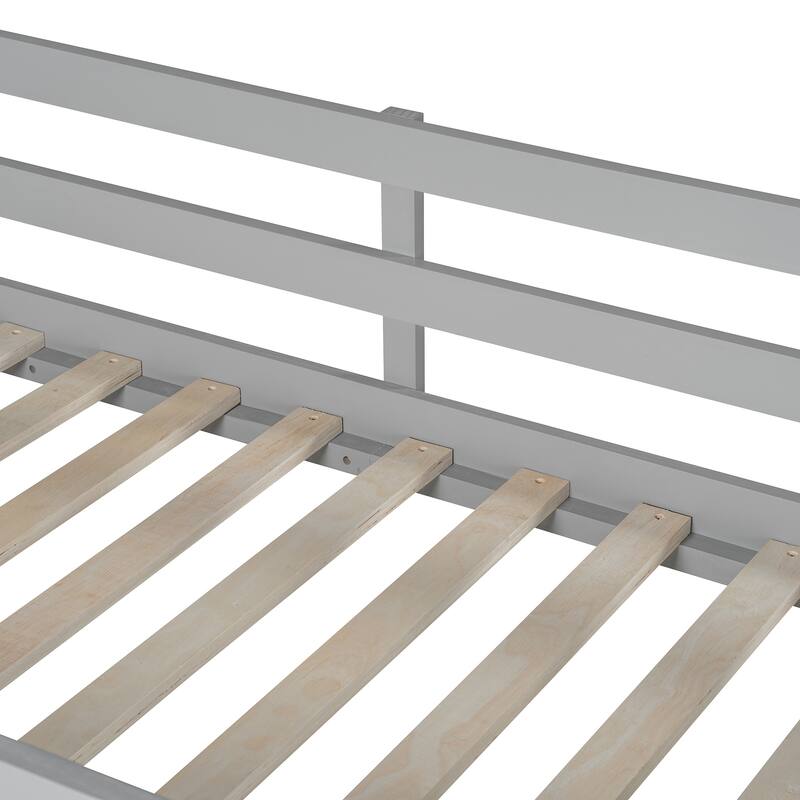 Solid Pinewood Twin Size Loft Bed with Full Length Guardrail, Wooden High Loftbed Frame with Storage Shelves and Built In Desk