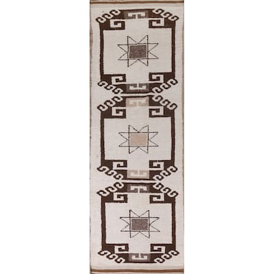 Anatolian Turkish Runner Rug Handmade Geometric Wool Carpet - 3'2"x 11'7"